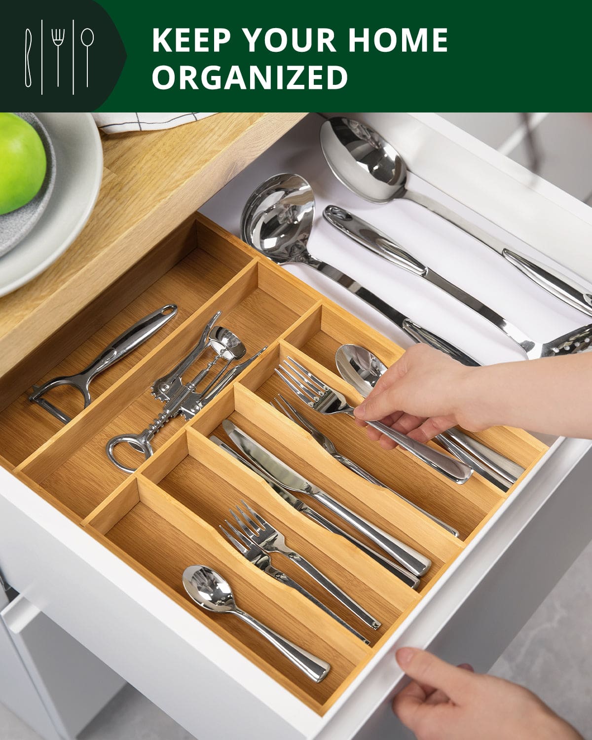 Basic Silverware Drawer Organizer, Natural 100% Bamboo