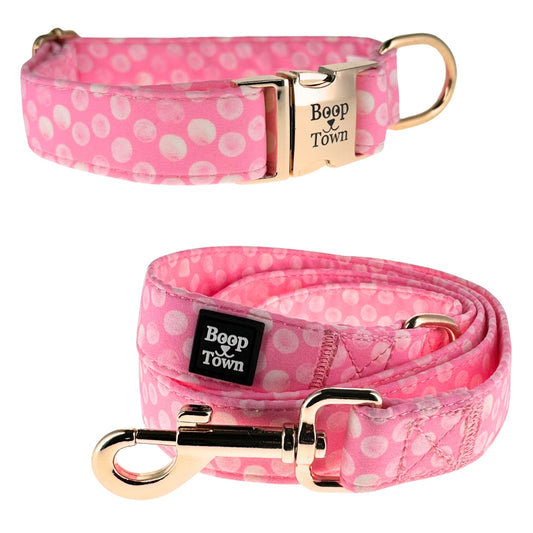 Pink Polka Dot Collar + Leash Set