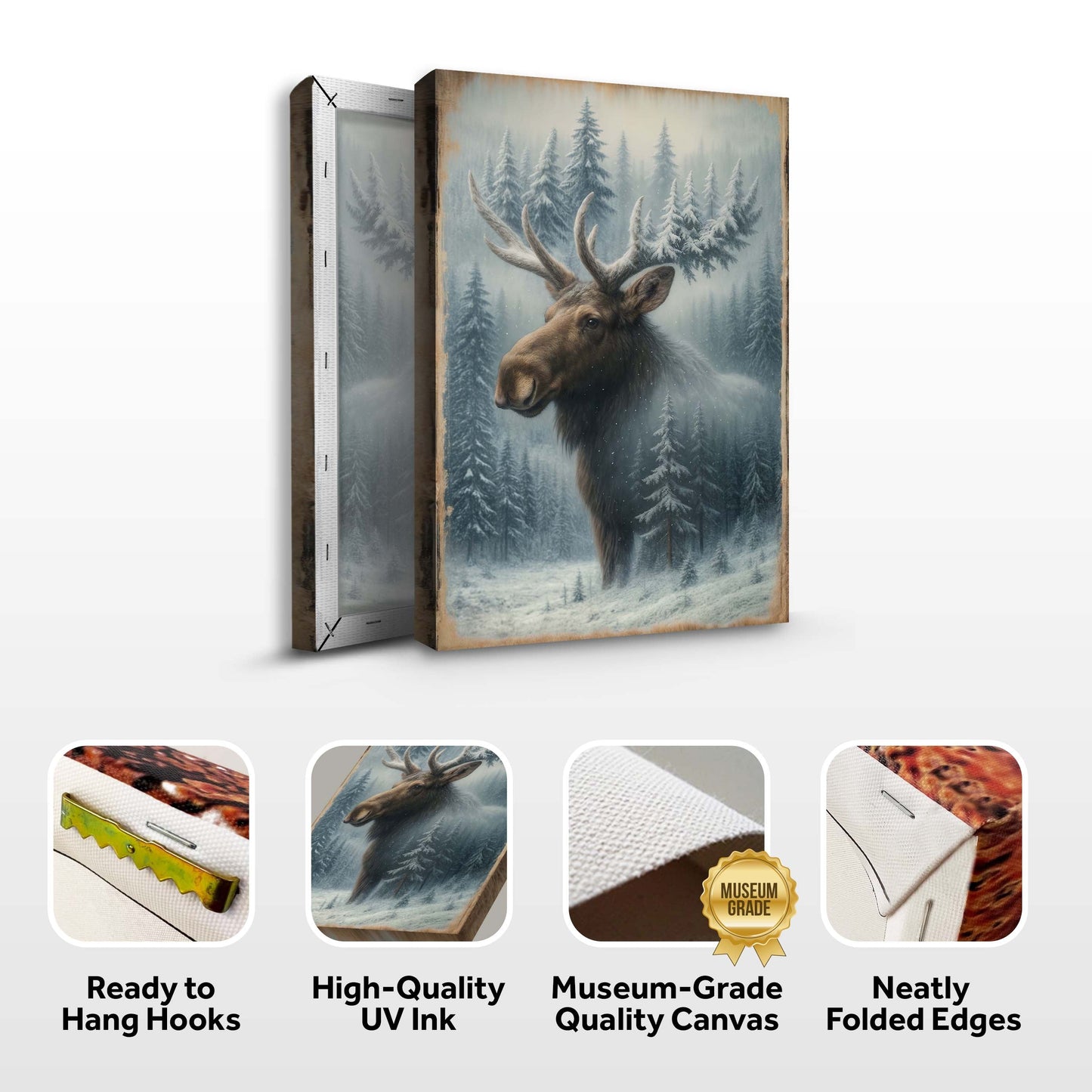 Snowy Forest Moose Double Exposure Wall Art