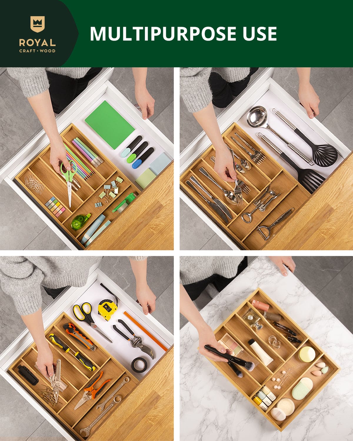 Basic Silverware Drawer Organizer, Natural 100% Bamboo