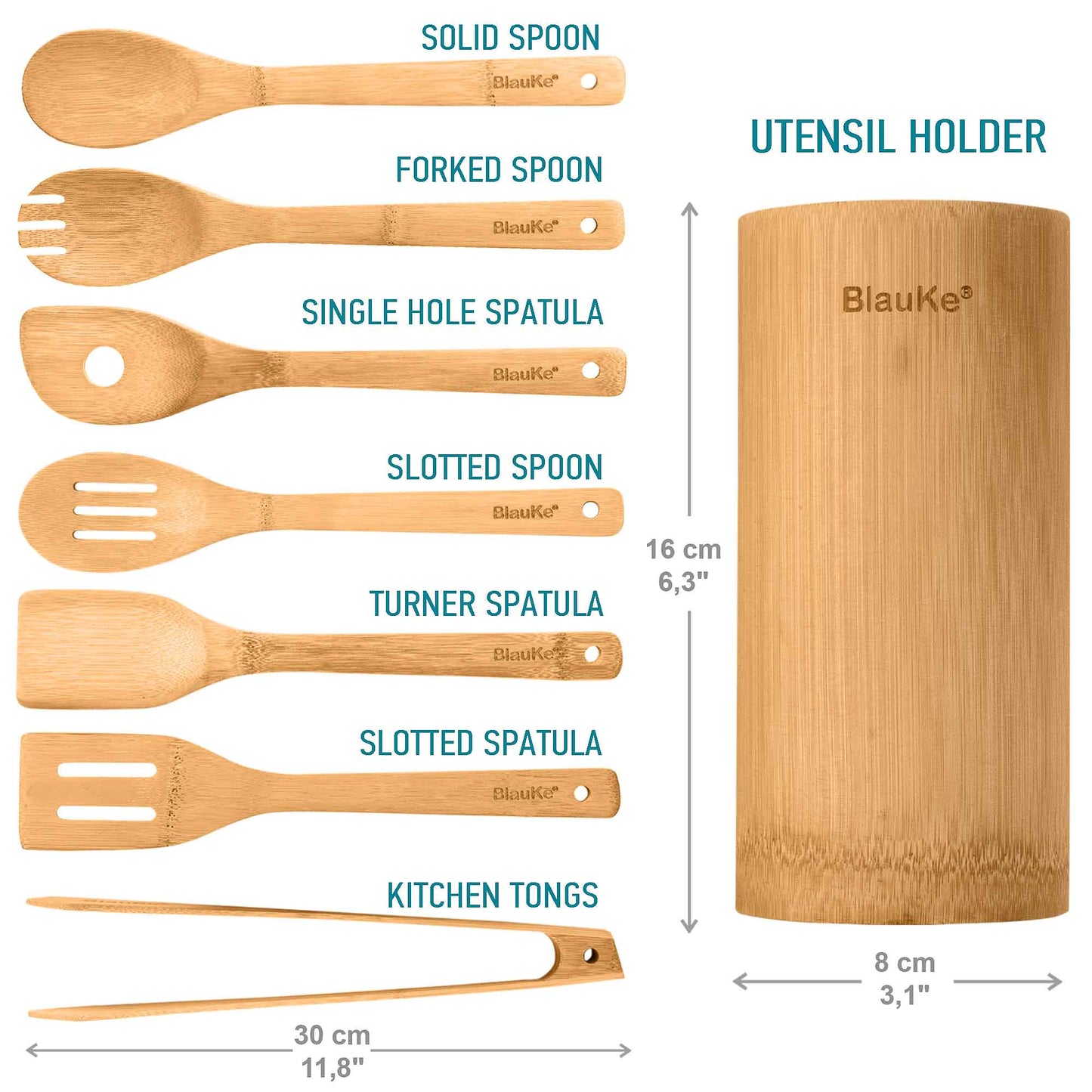 Bamboo Kitchen Utensils Set 8-Pack - Wooden Cooking Utensils Free Shipping!