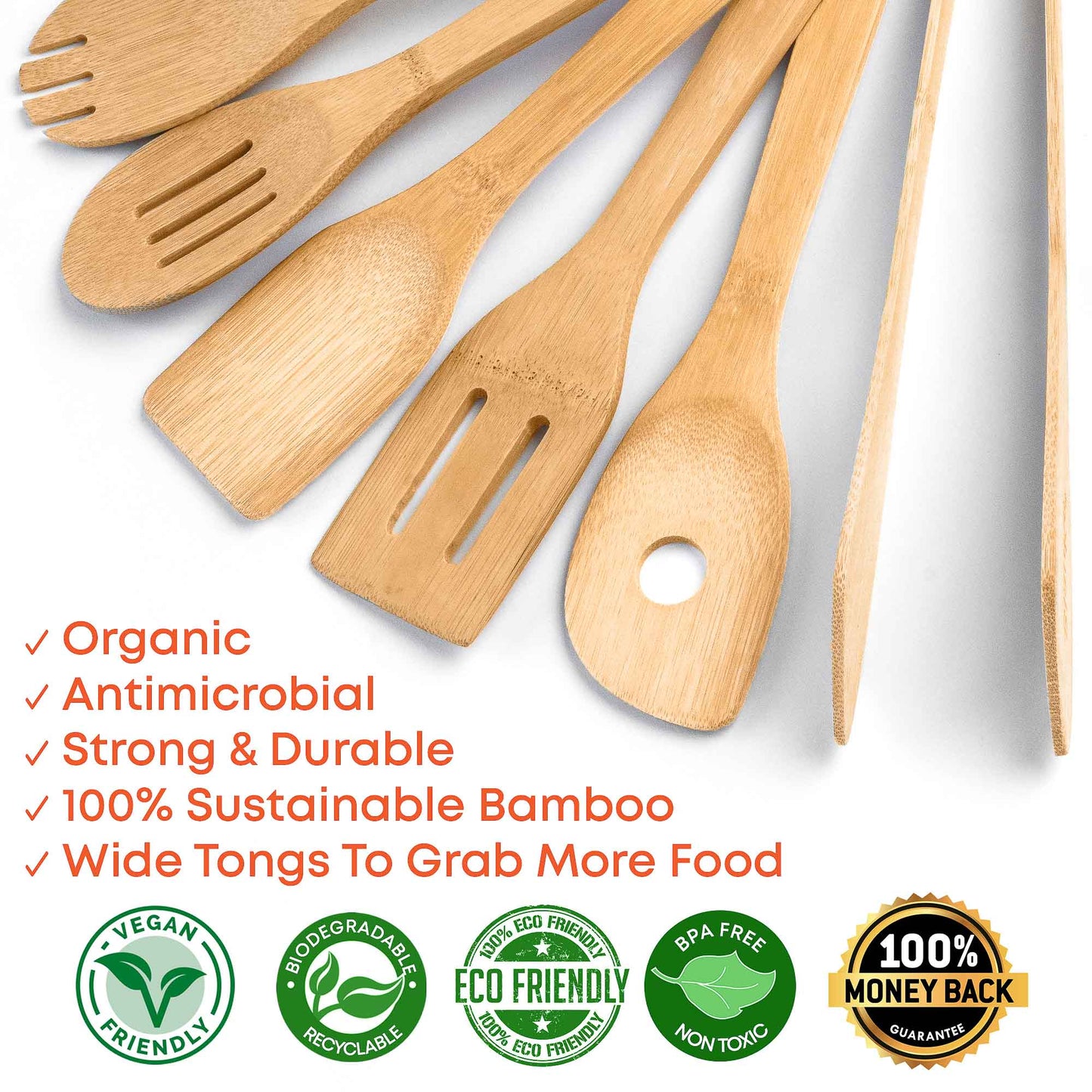 Bamboo Kitchen Utensils Set 8-Pack - Wooden Cooking Utensils Free Shipping!