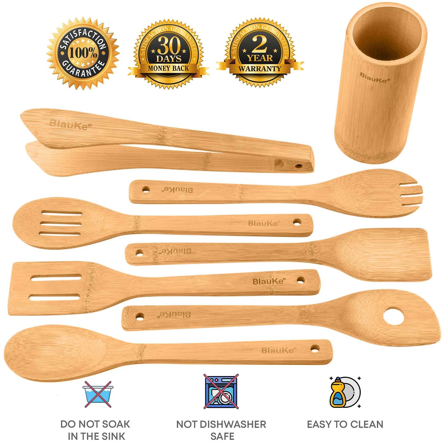 Bamboo Kitchen Utensils Set 8-Pack - Wooden Cooking Utensils Free Shipping!