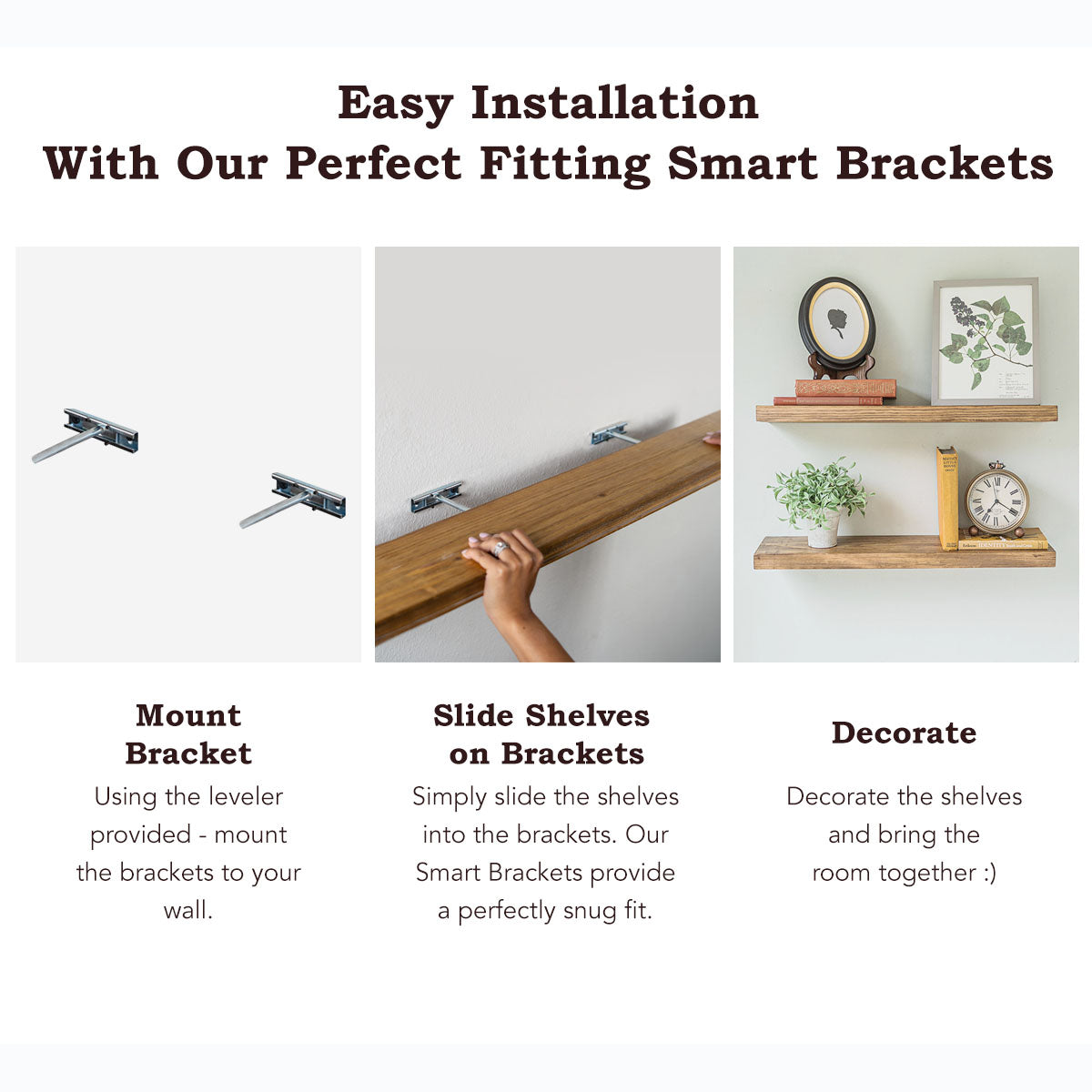 Connie (Light Walnut) - Floating Shelves, Rustic Wood Shelves- Free Shipping!