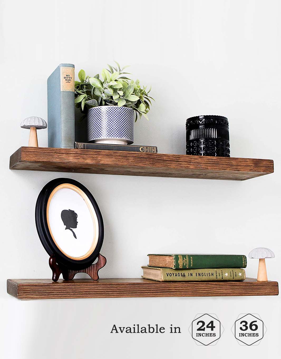 Connie (Light Walnut) - Floating Shelves, Rustic Wood Shelves- Free Shipping!