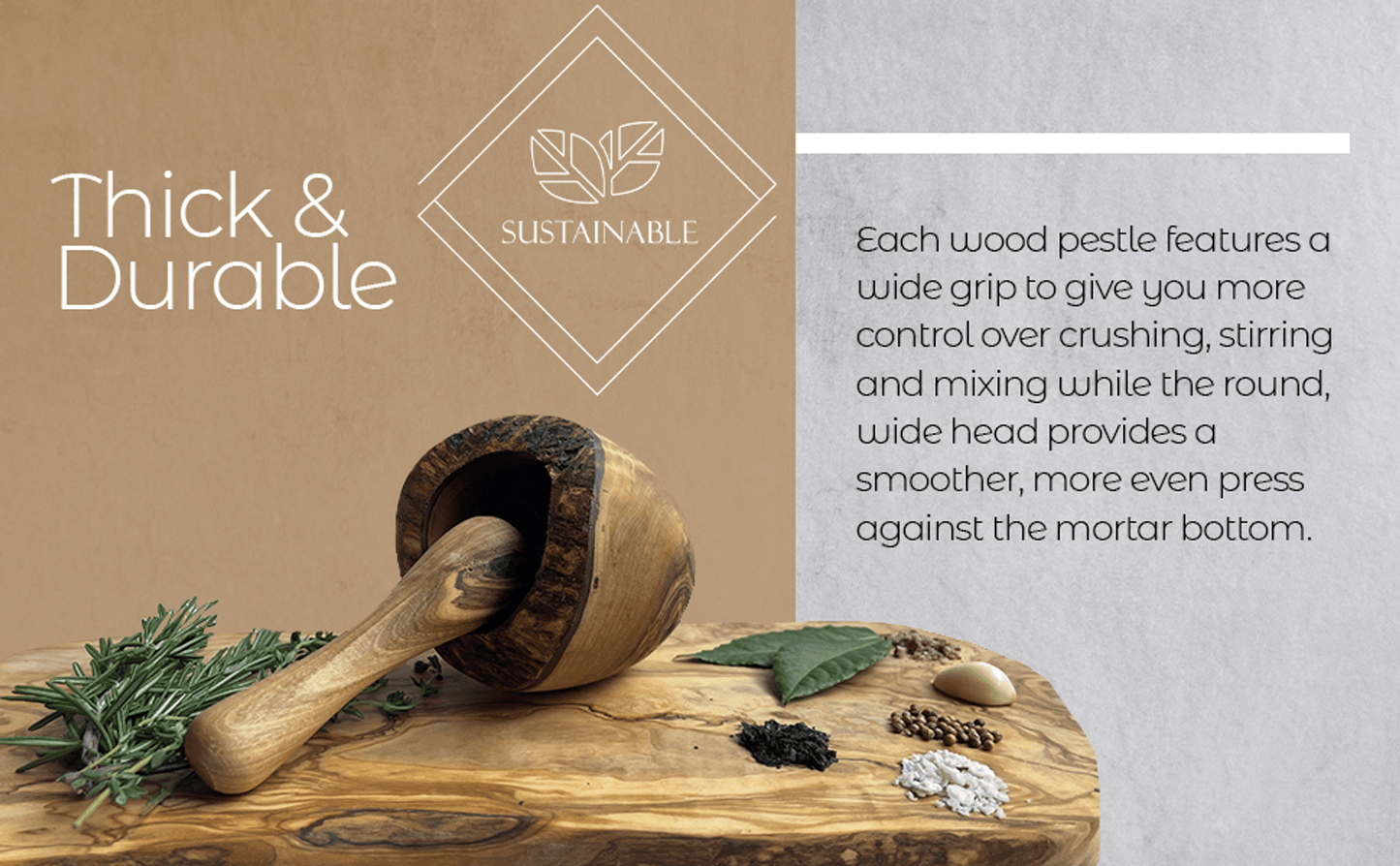 Olive Wood Rustic Mortar and Pestle - Free Shipping!