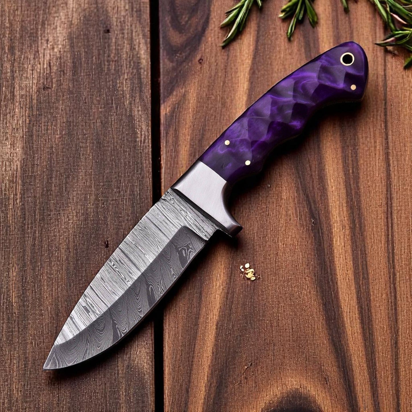 custom handmade Damascus steel fixed blade hunting knife sold by Baygall Trading Co