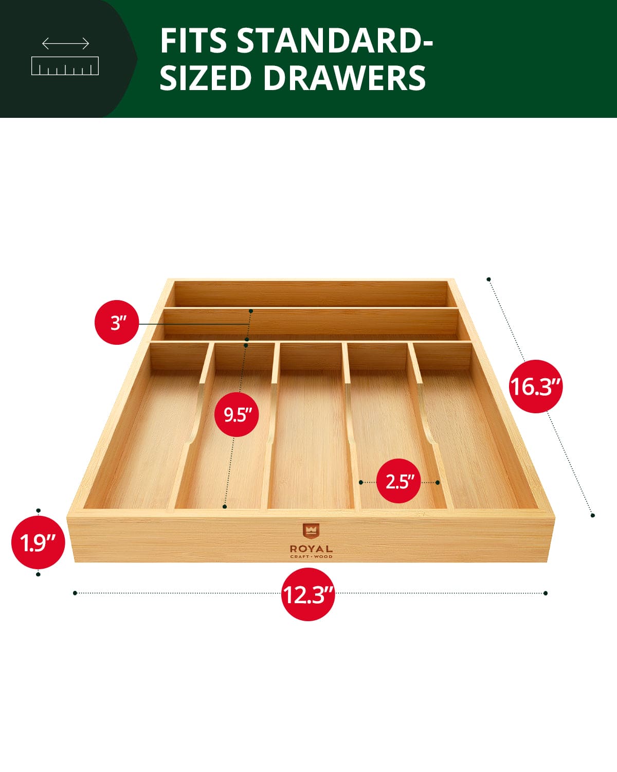 Basic Silverware Drawer Organizer, Natural 100% Bamboo