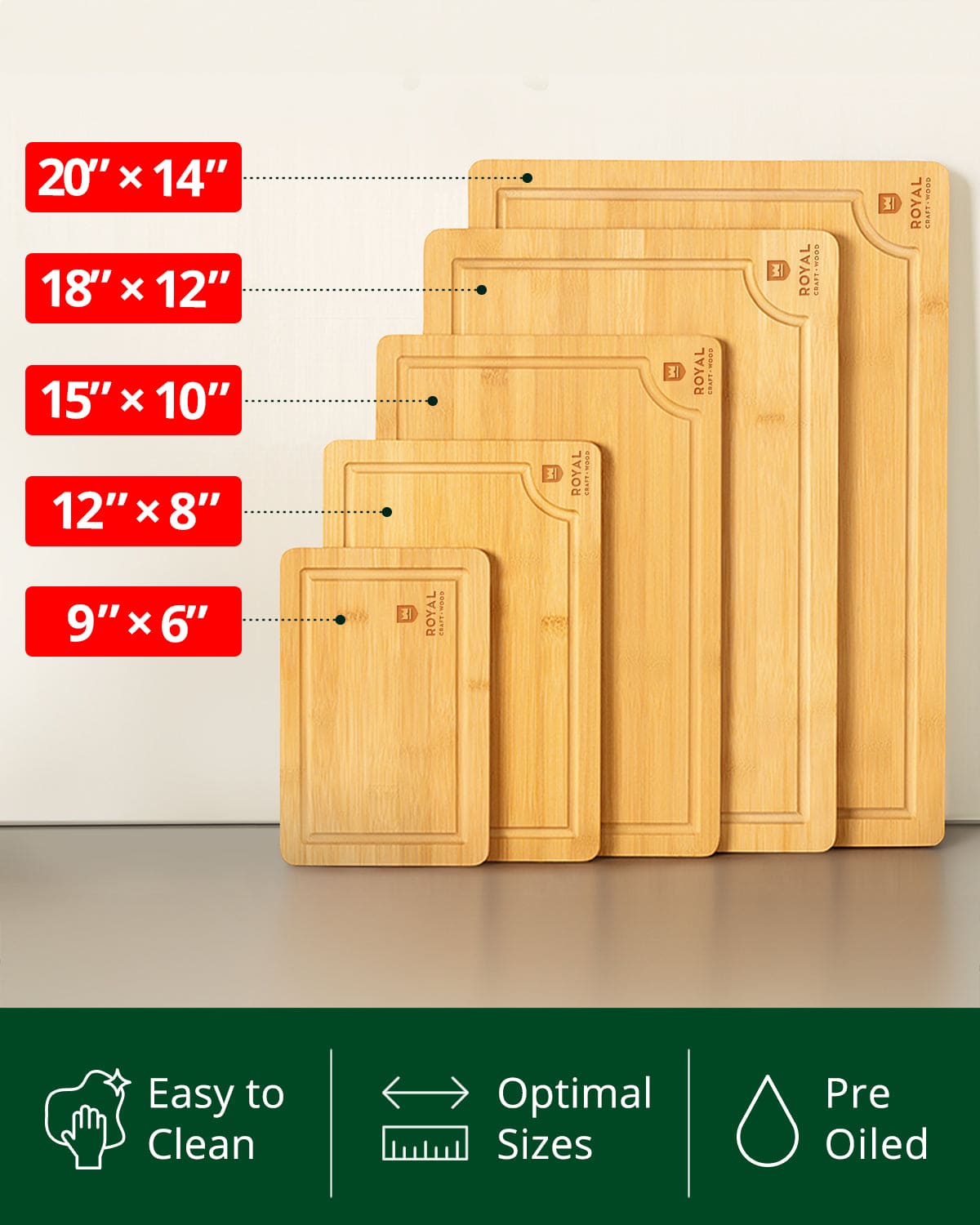 Cutting Board Set of 5, Bamboo