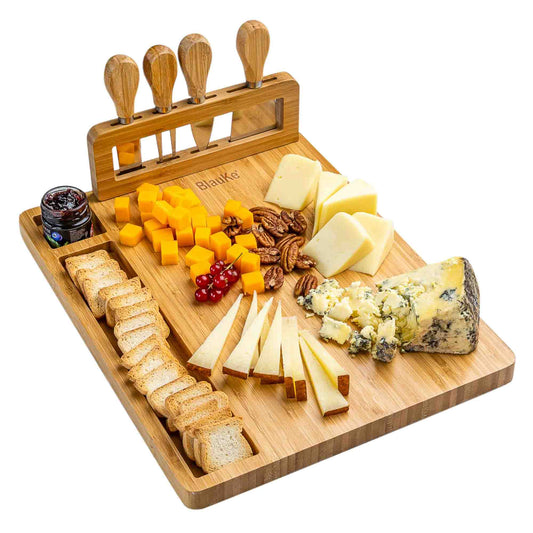 Bamboo Cheese Board and Knife Set - 14x11 inch Charcuterie Board Free Shipping!