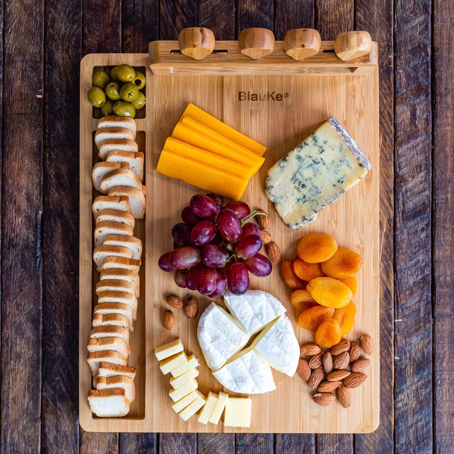 Bamboo Cheese Board and Knife Set - 14x11 inch Charcuterie Board Free Shipping!
