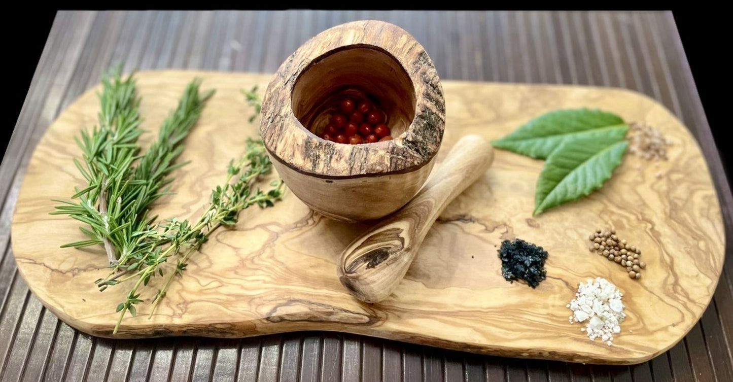 Olive Wood Rustic Mortar and Pestle - Free Shipping!