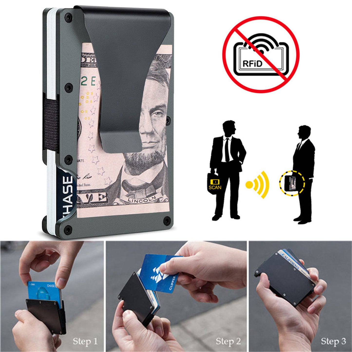 Metal Wallet with Money Clip Slim RFID Card Holder for Men Women Free Shipping!