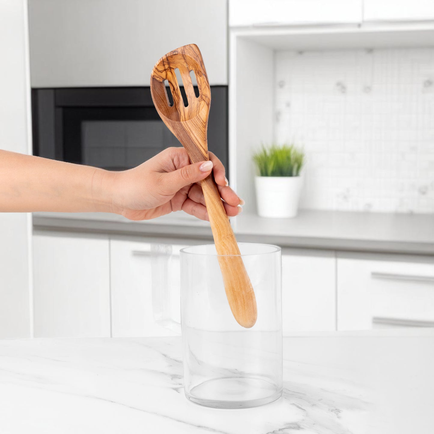 11.8" (30cm) Olive Wood Slotted Spatula, Handmade - Free Shipping!