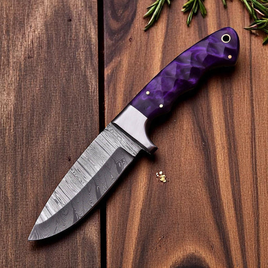 custom handmade Damascus steel fixed blade hunting knife sold by Baygall Trading Co