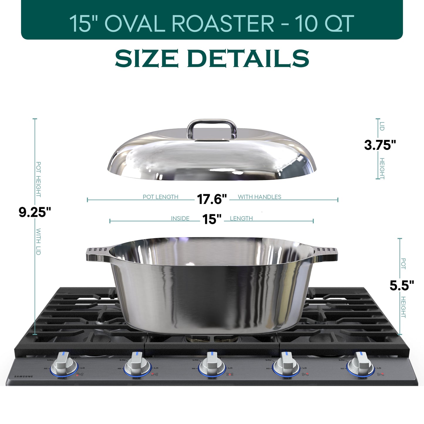 Oval Dutch Oven with Lid - 10 Quart (15 Inch)